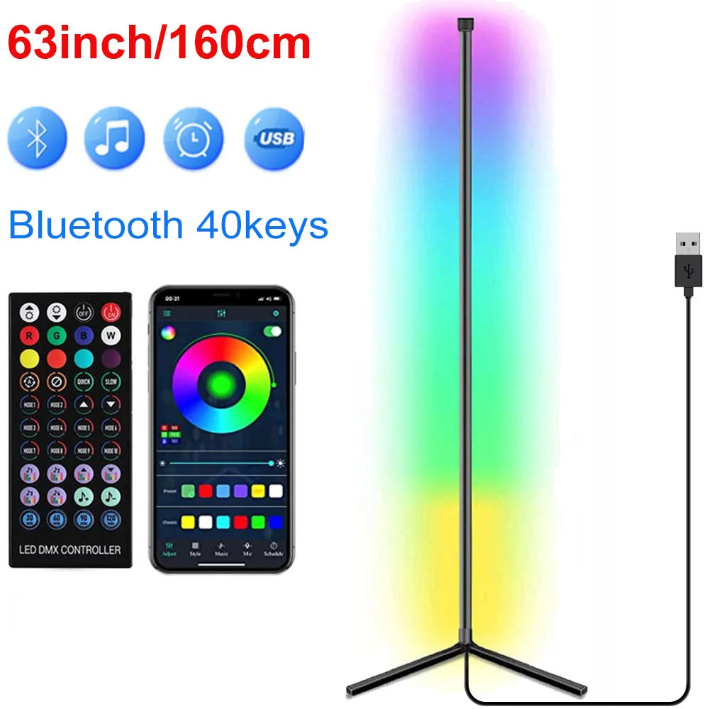 GlowVanta™ LumeRise – 160cm Smart RGB Corner Floor Lamp