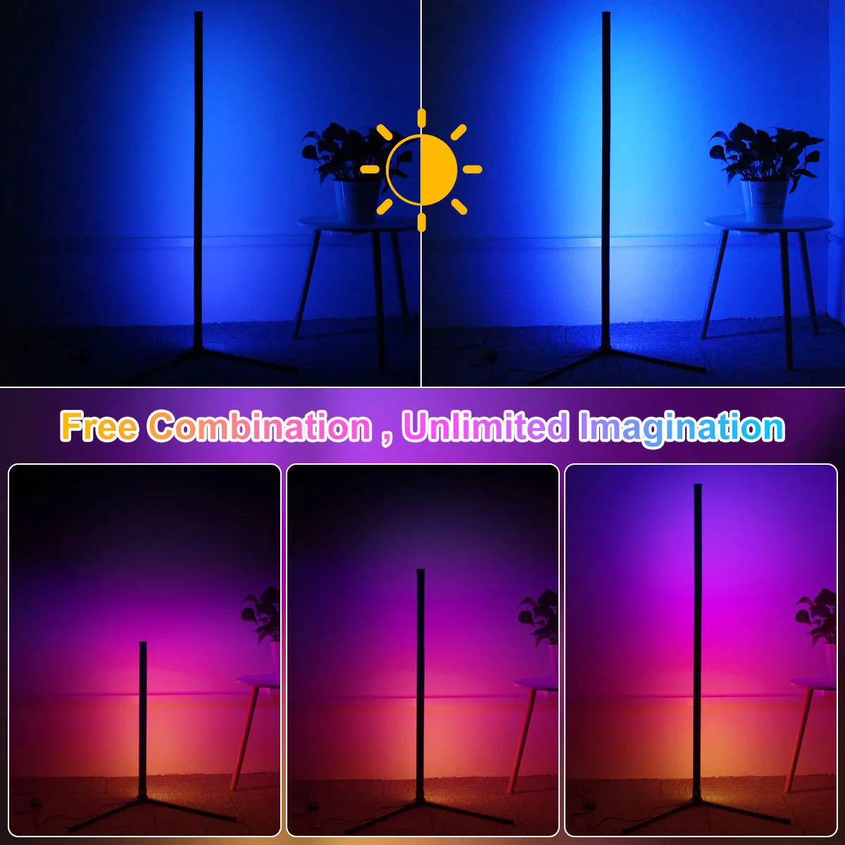 GlowVanta™ LumeRise – 160cm Smart RGB Corner Floor Lamp