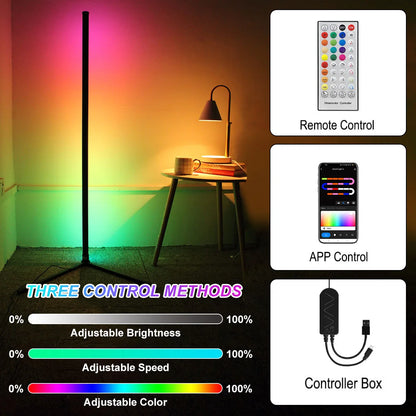 GlowVanta™ LumeRise – 160cm Smart RGB Corner Floor Lamp